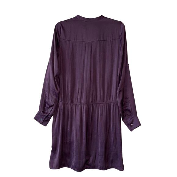 Vince Button Up Shirt Dress Eggplant Cinched Waist - Picture 3 of 8